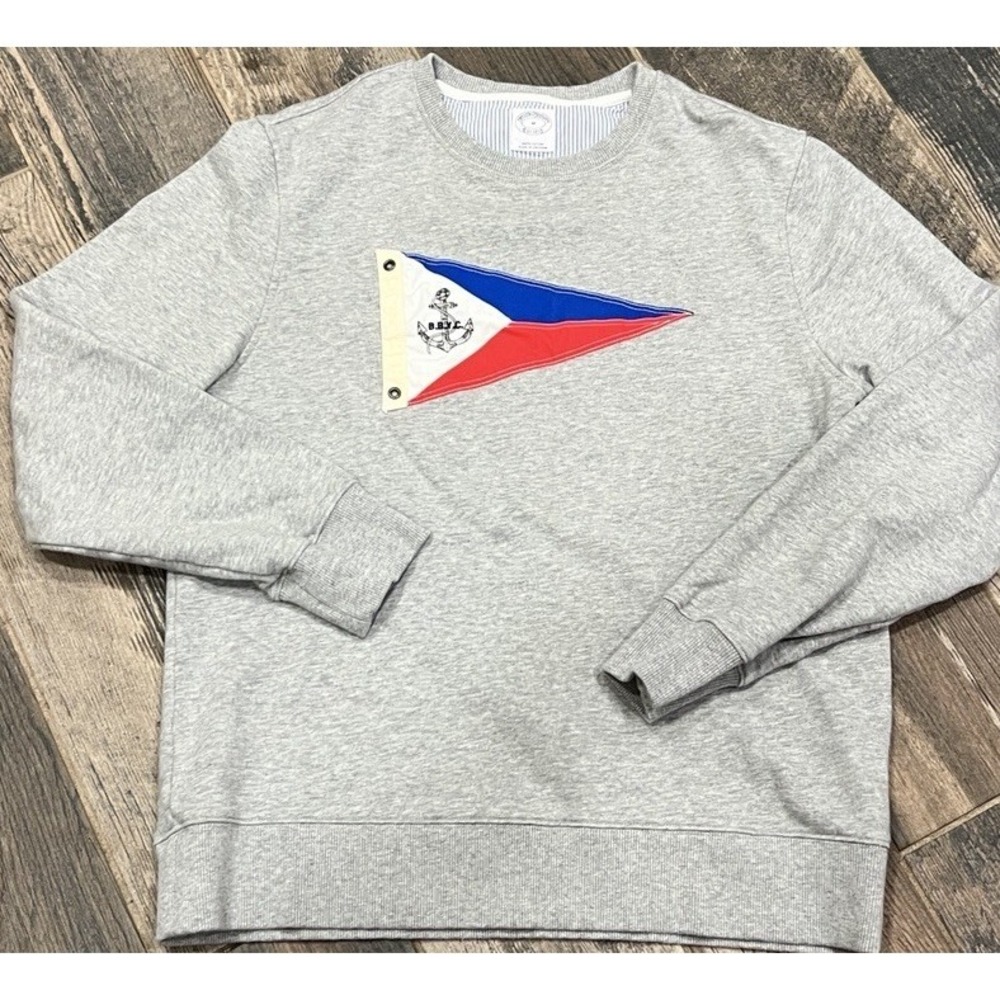 Brooks Brothers Mens Terry Sweatshirt BBYC Nautical Flag Gray Medium‎